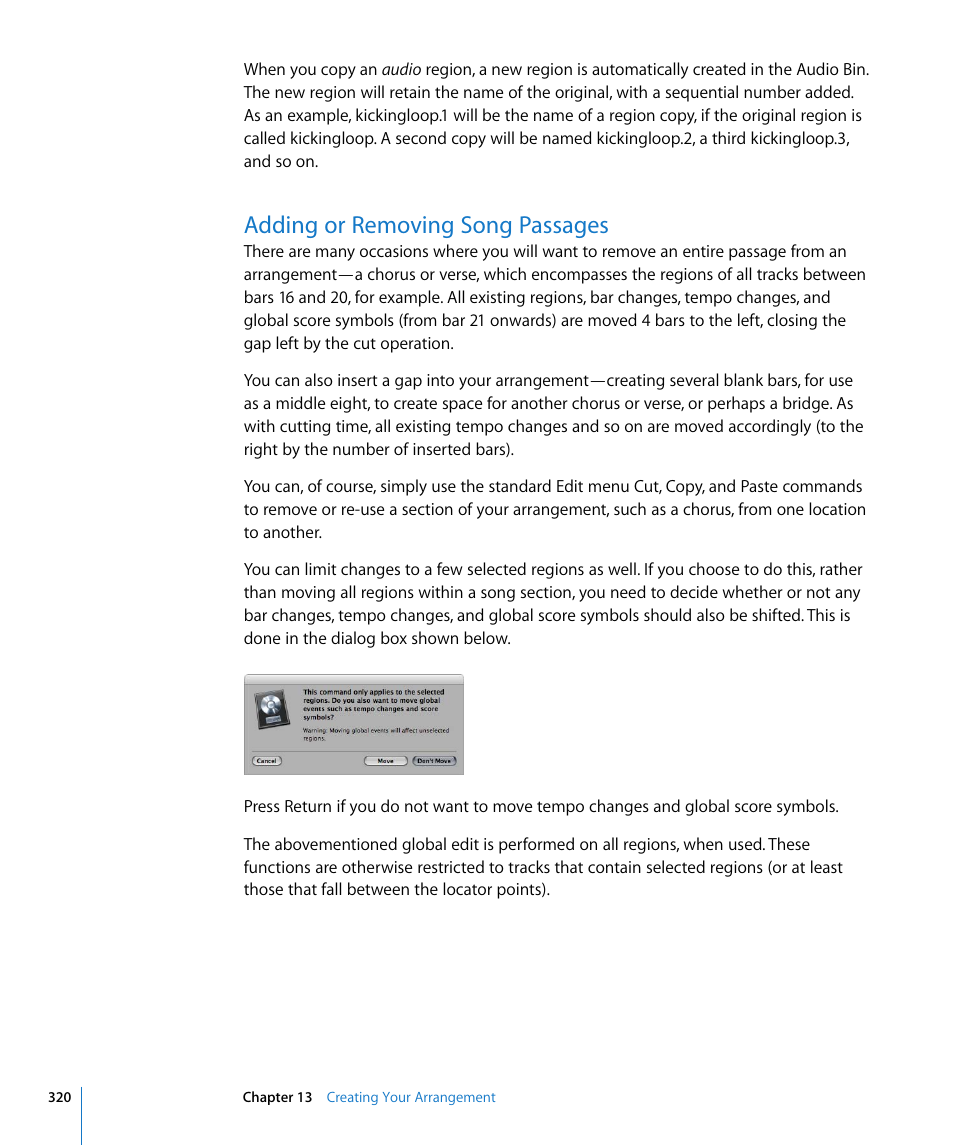 Adding or removing song passages | Apple Logic Pro 8 User Manual | Page 320 / 1030