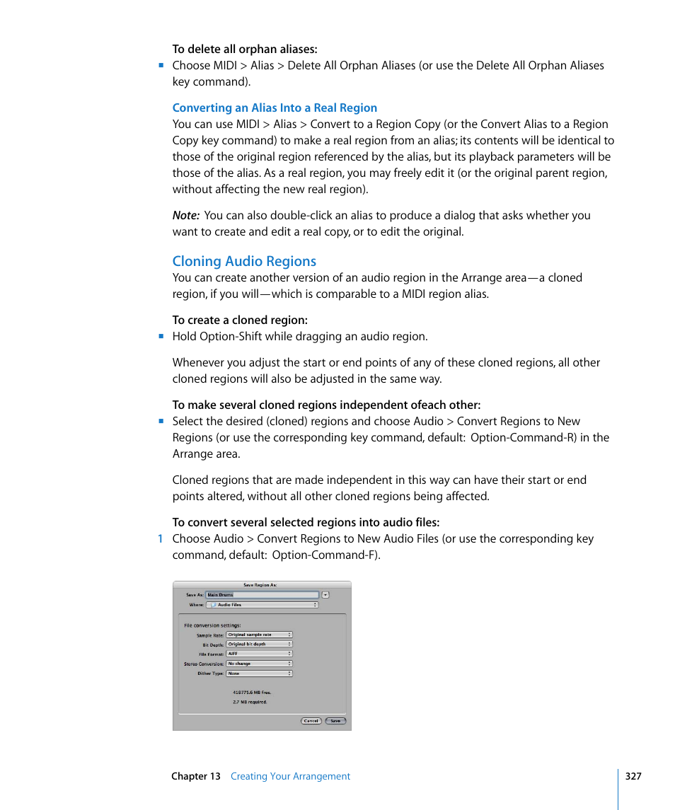 Cloning audio regions, Egions (see the | Apple Logic Pro 8 User Manual | Page 327 / 1030