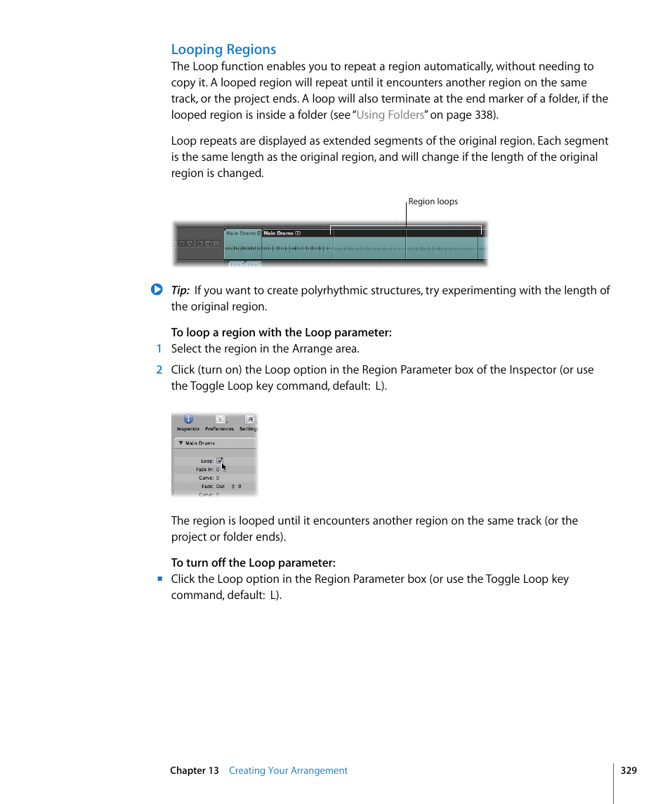 Looping regions, Tion (see | Apple Logic Pro 8 User Manual | Page 329 / 1030