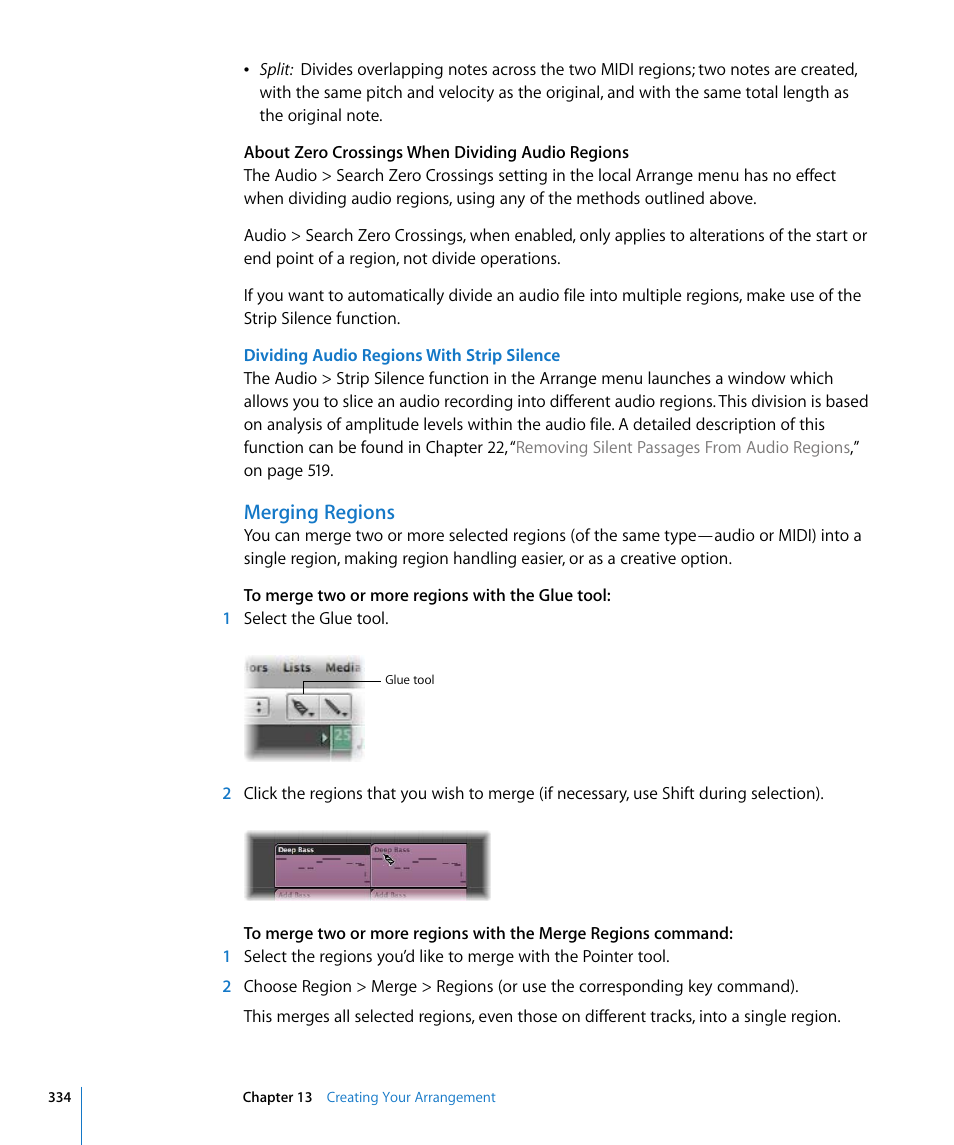 Merging regions | Apple Logic Pro 8 User Manual | Page 334 / 1030
