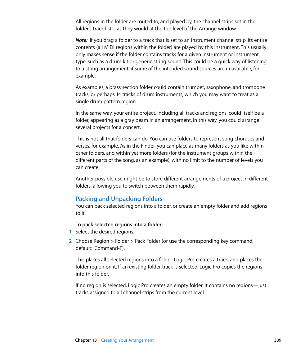Packing and unpacking folders | Apple Logic Pro 8 User Manual | Page 339 / 1030