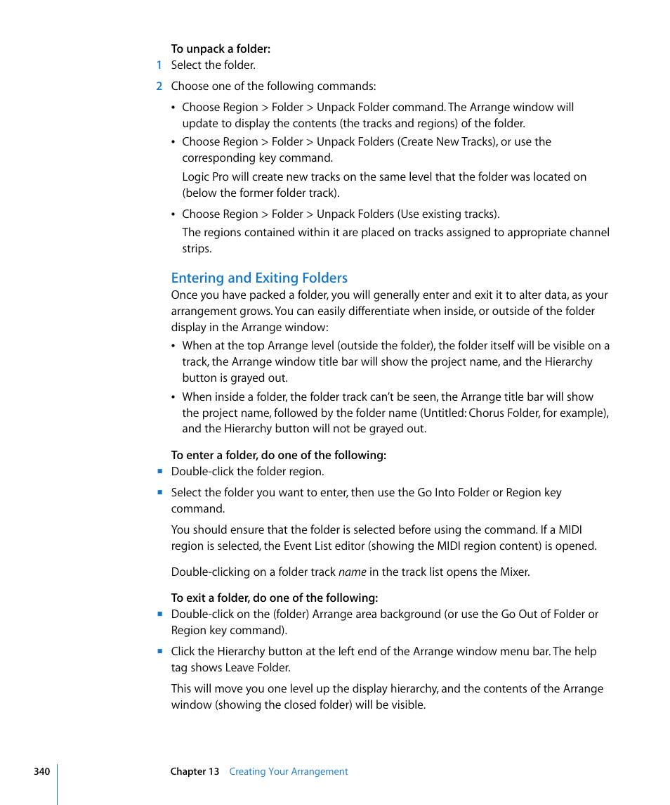 Entering and exiting folders | Apple Logic Pro 8 User Manual | Page 340 / 1030