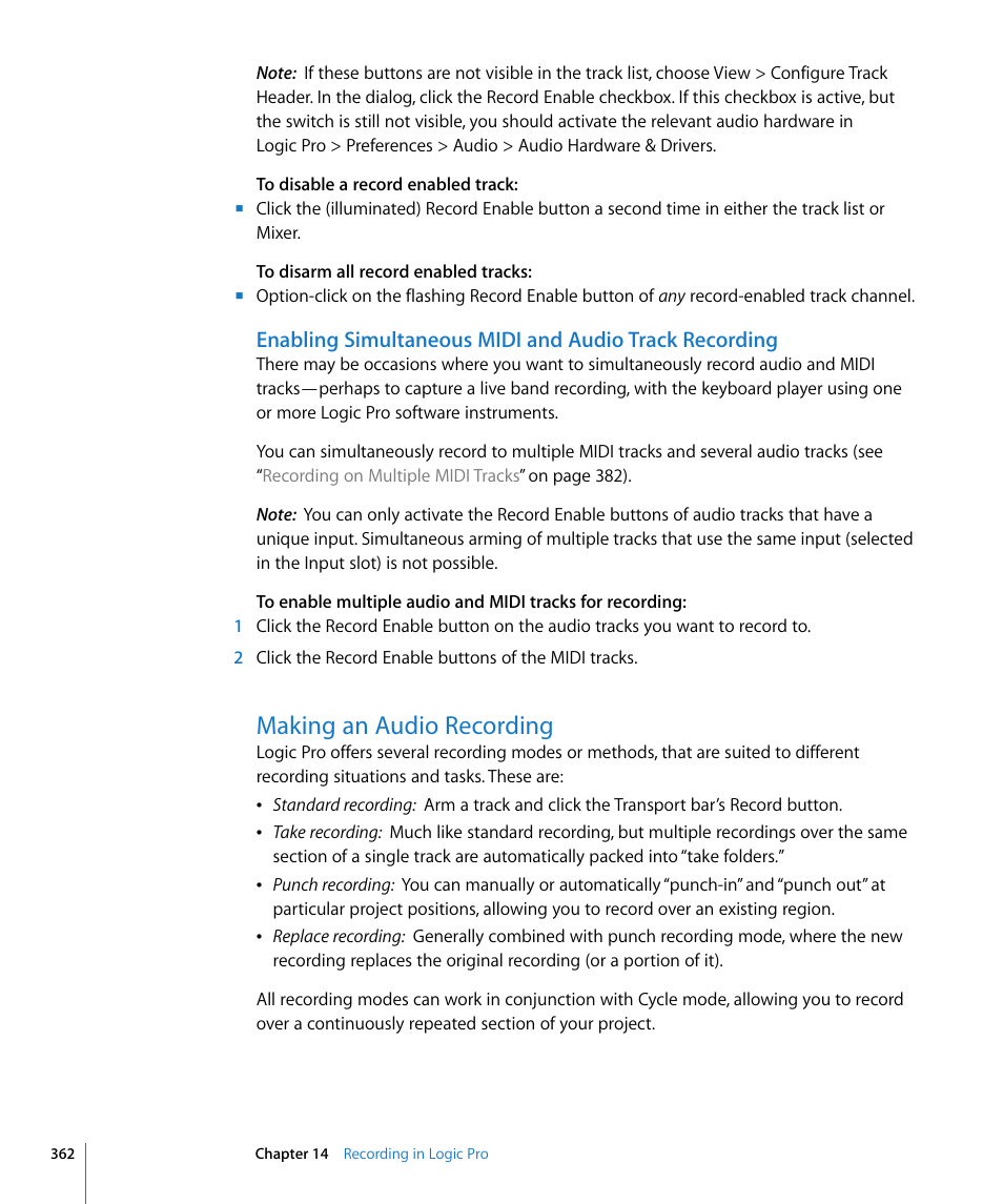 Making an audio recording | Apple Logic Pro 8 User Manual | Page 362 / 1030