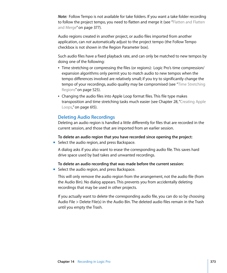 Deleting audio recordings | Apple Logic Pro 8 User Manual | Page 373 / 1030