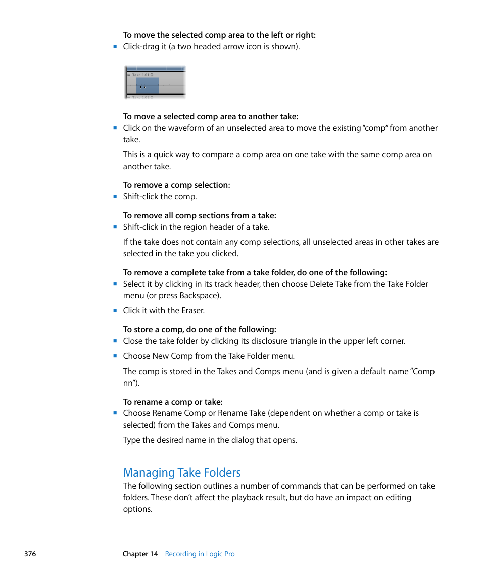 Managing take folders | Apple Logic Pro 8 User Manual | Page 376 / 1030