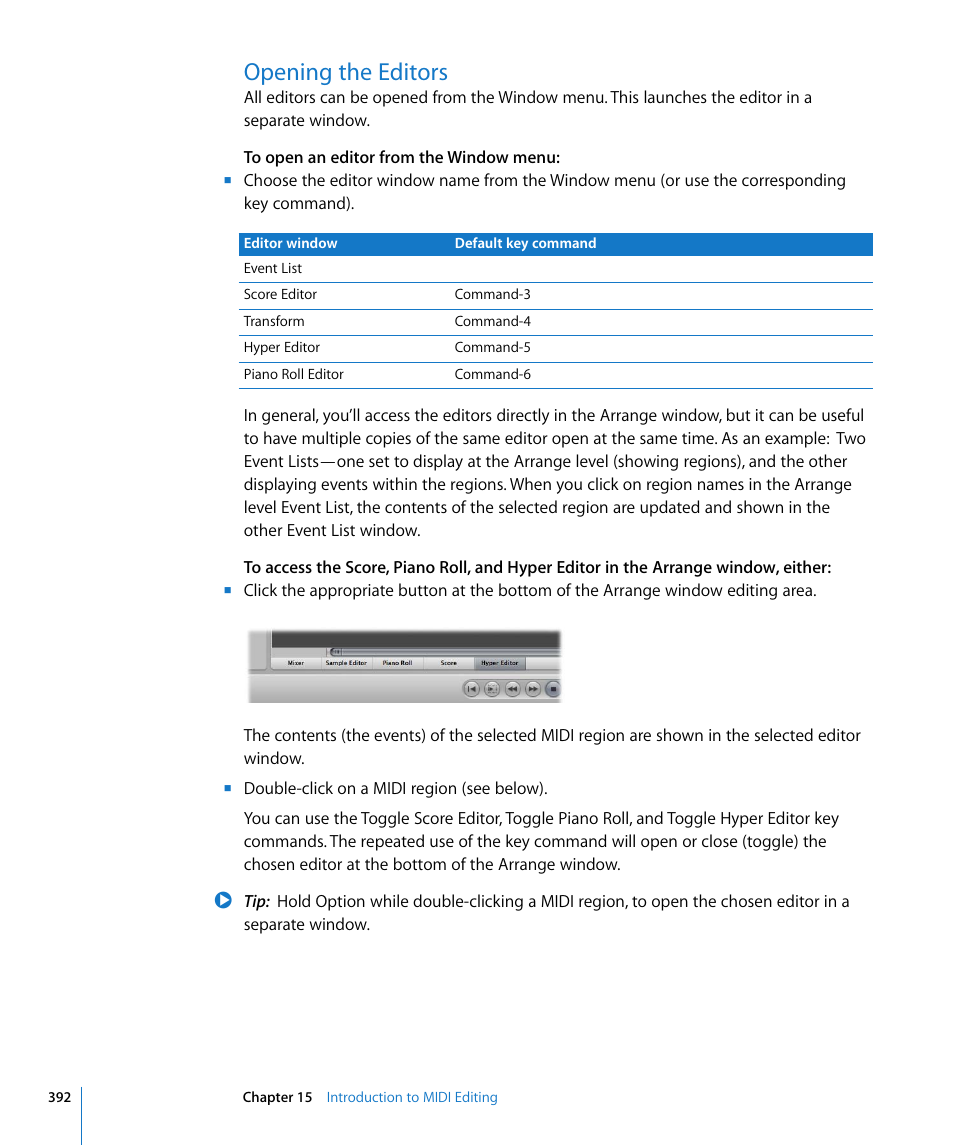 Opening the editors | Apple Logic Pro 8 User Manual | Page 392 / 1030