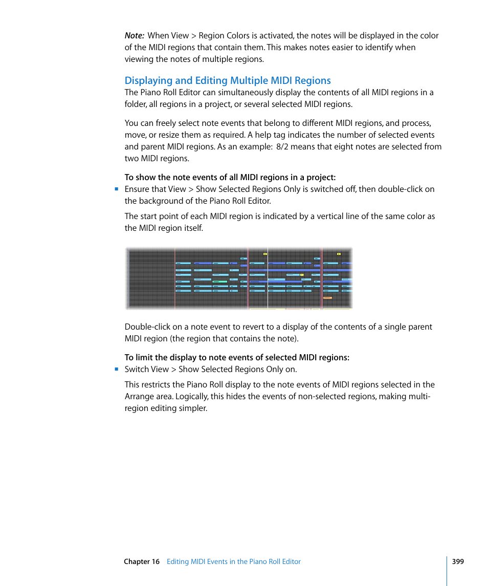 Displaying and editing multiple midi regions, Ed (see, Displaying and editing multiple midi | Regions | Apple Logic Pro 8 User Manual | Page 399 / 1030