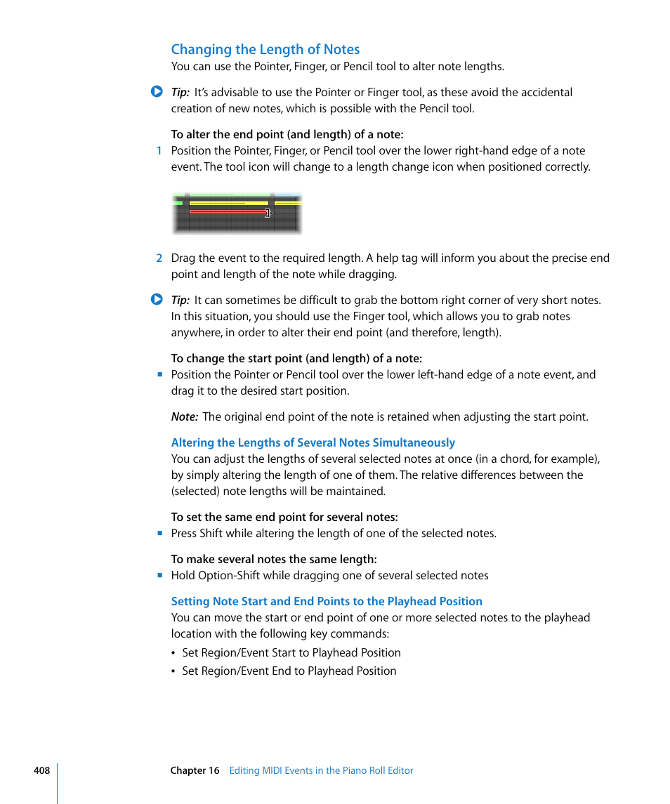 Changing the length of notes | Apple Logic Pro 8 User Manual | Page 408 / 1030
