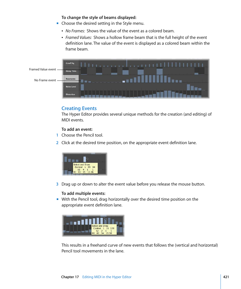 Creating events | Apple Logic Pro 8 User Manual | Page 421 / 1030