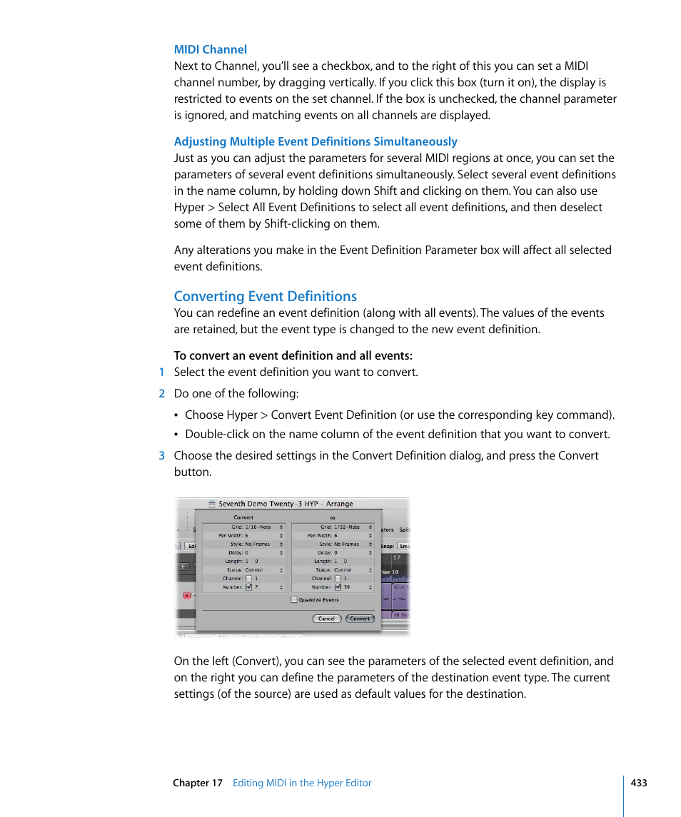 Converting event definitions, Definitions (see | Apple Logic Pro 8 User Manual | Page 433 / 1030