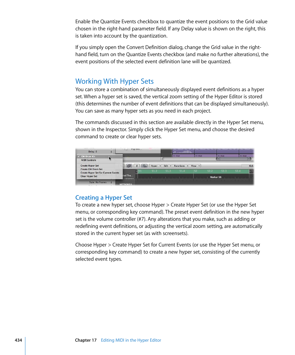 Working with hyper sets, Creating a hyper set | Apple Logic Pro 8 User Manual | Page 434 / 1030