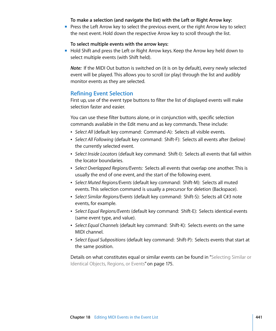 Refining event selection | Apple Logic Pro 8 User Manual | Page 441 / 1030