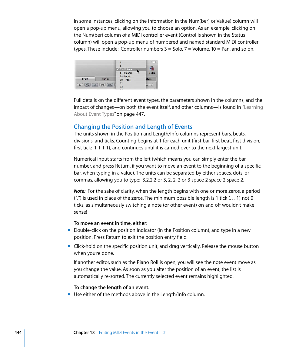 Changing the position and length of events | Apple Logic Pro 8 User Manual | Page 444 / 1030