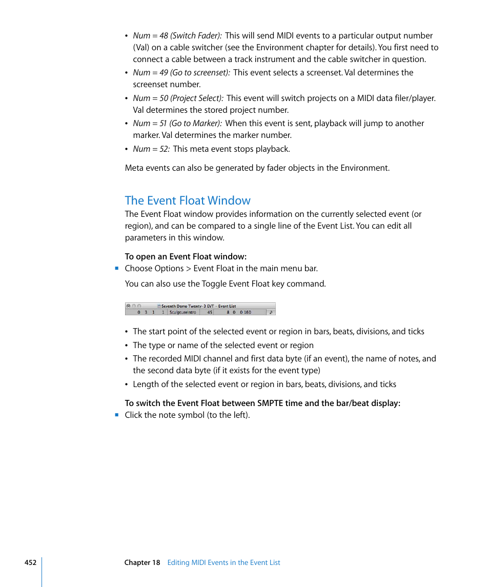 The event float window | Apple Logic Pro 8 User Manual | Page 452 / 1030