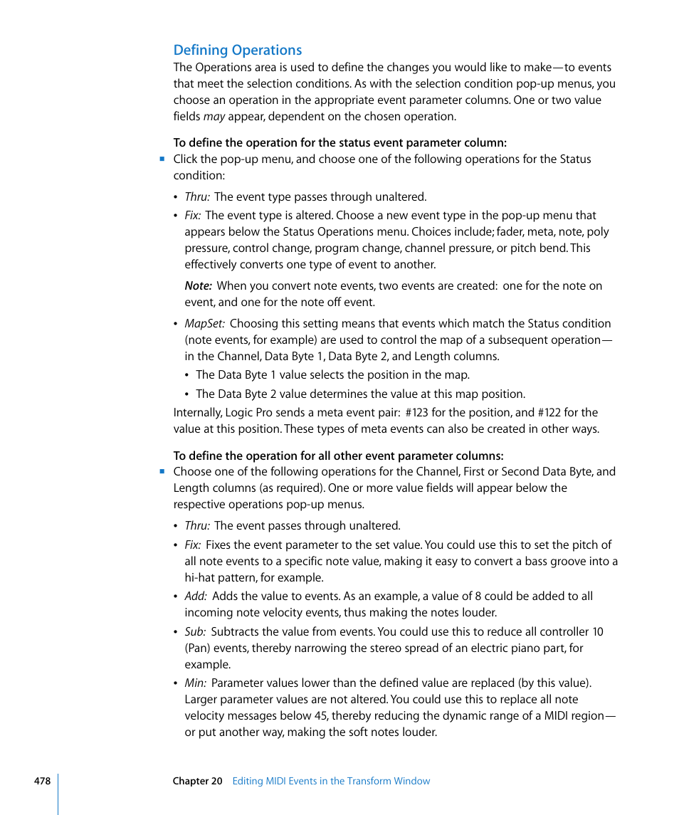 Defining operations | Apple Logic Pro 8 User Manual | Page 478 / 1030