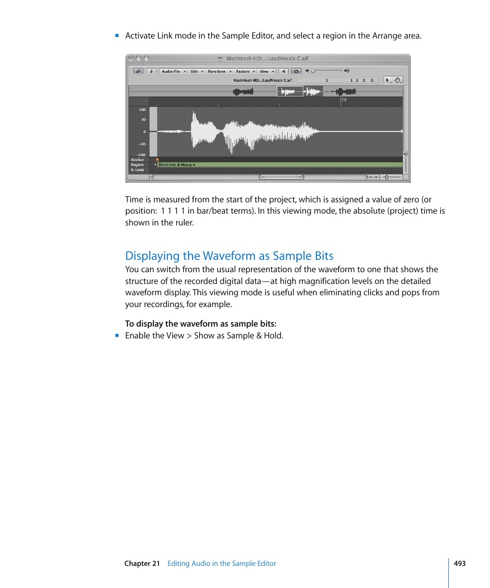 Displaying the waveform as sample bits | Apple Logic Pro 8 User Manual | Page 493 / 1030