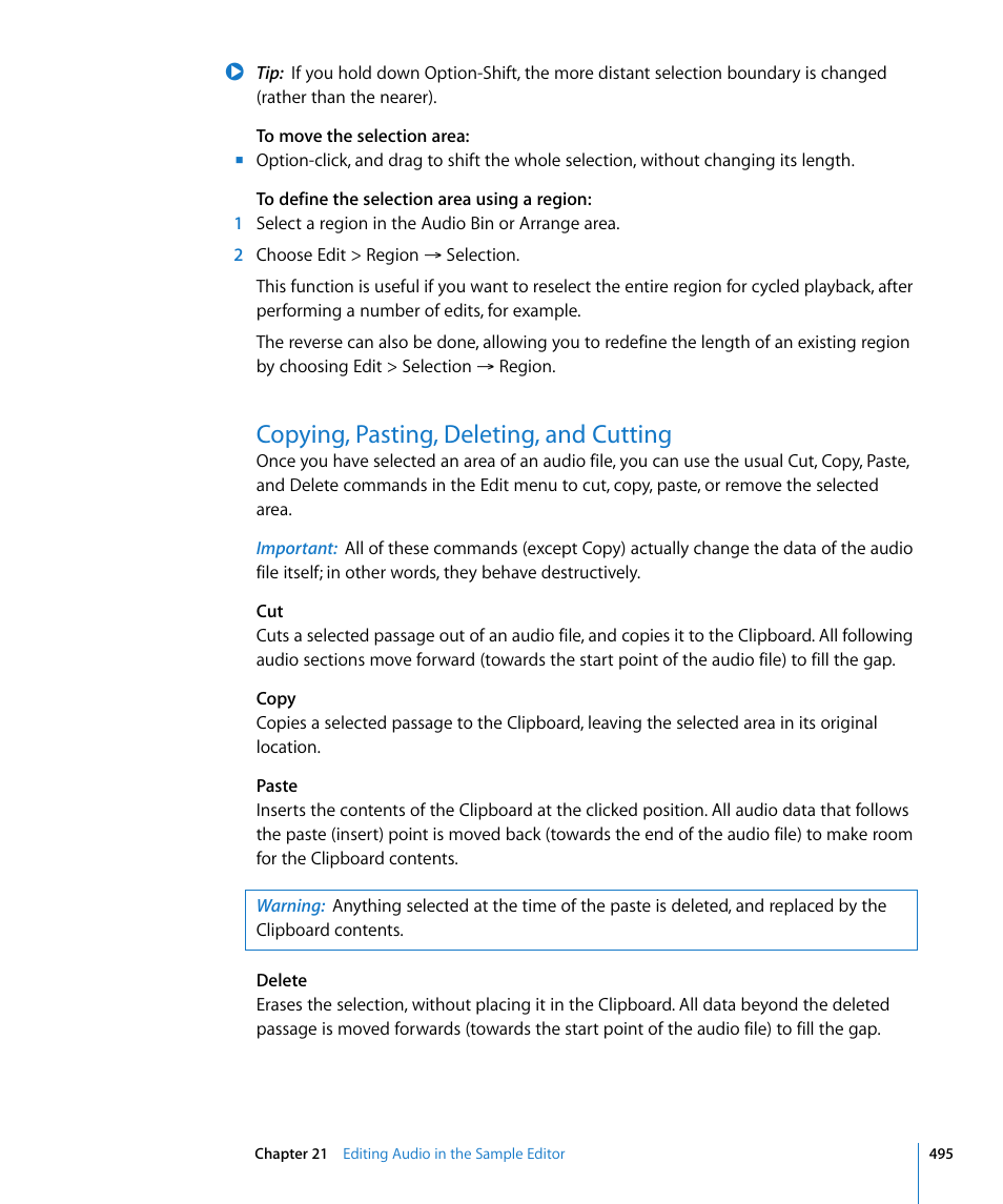Copying, pasting, deleting, and cutting | Apple Logic Pro 8 User Manual | Page 495 / 1030