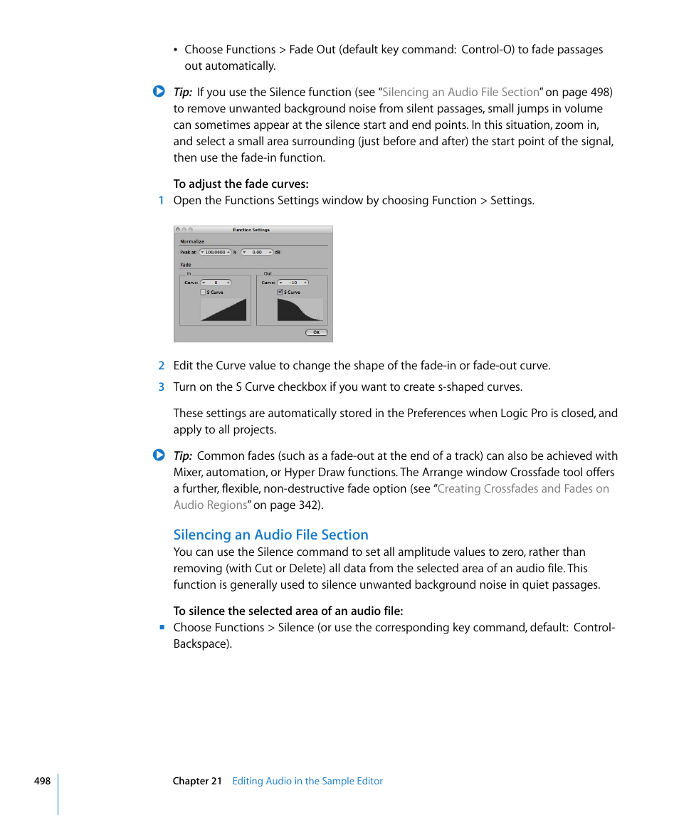 Silencing an audio file section | Apple Logic Pro 8 User Manual | Page 498 / 1030