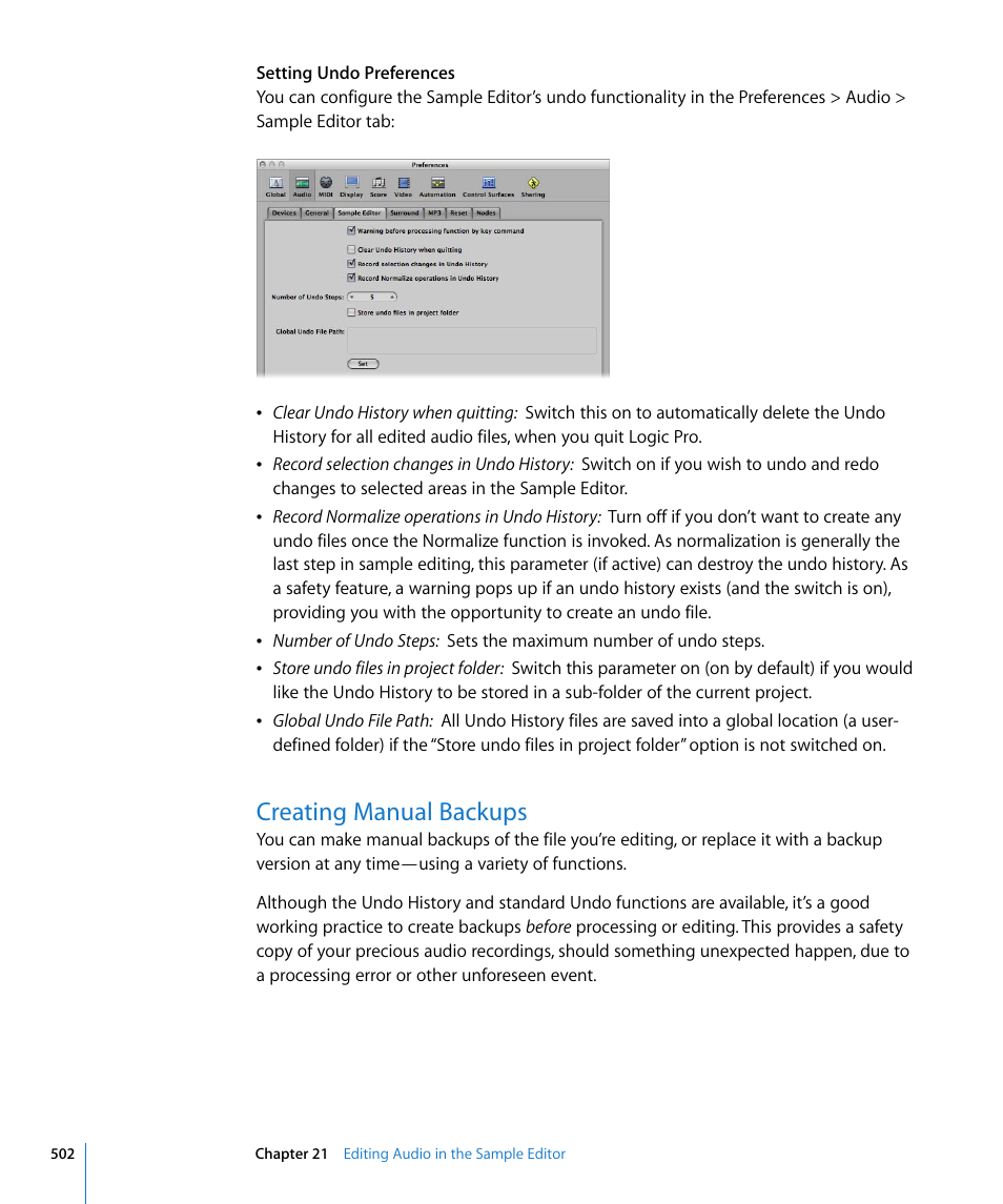 Creating manual backups | Apple Logic Pro 8 User Manual | Page 502 / 1030