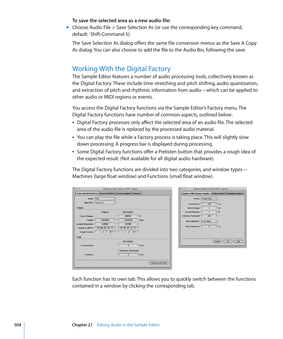 Working with the digital factory, E discussed in, Working with the digital | Factory | Apple Logic Pro 8 User Manual | Page 504 / 1030