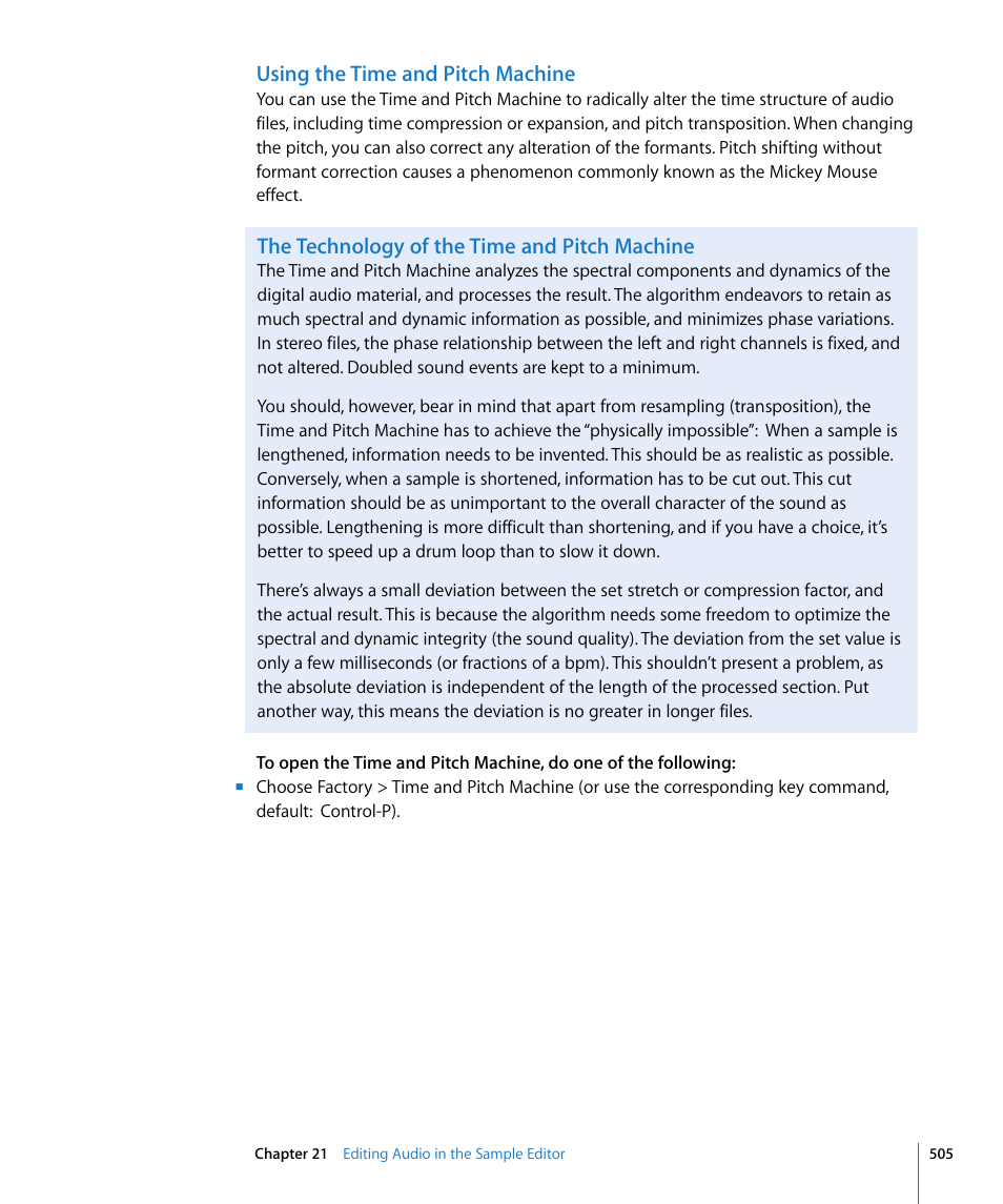Using the time and pitch machine, The technology of the time and pitch machine | Apple Logic Pro 8 User Manual | Page 505 / 1030