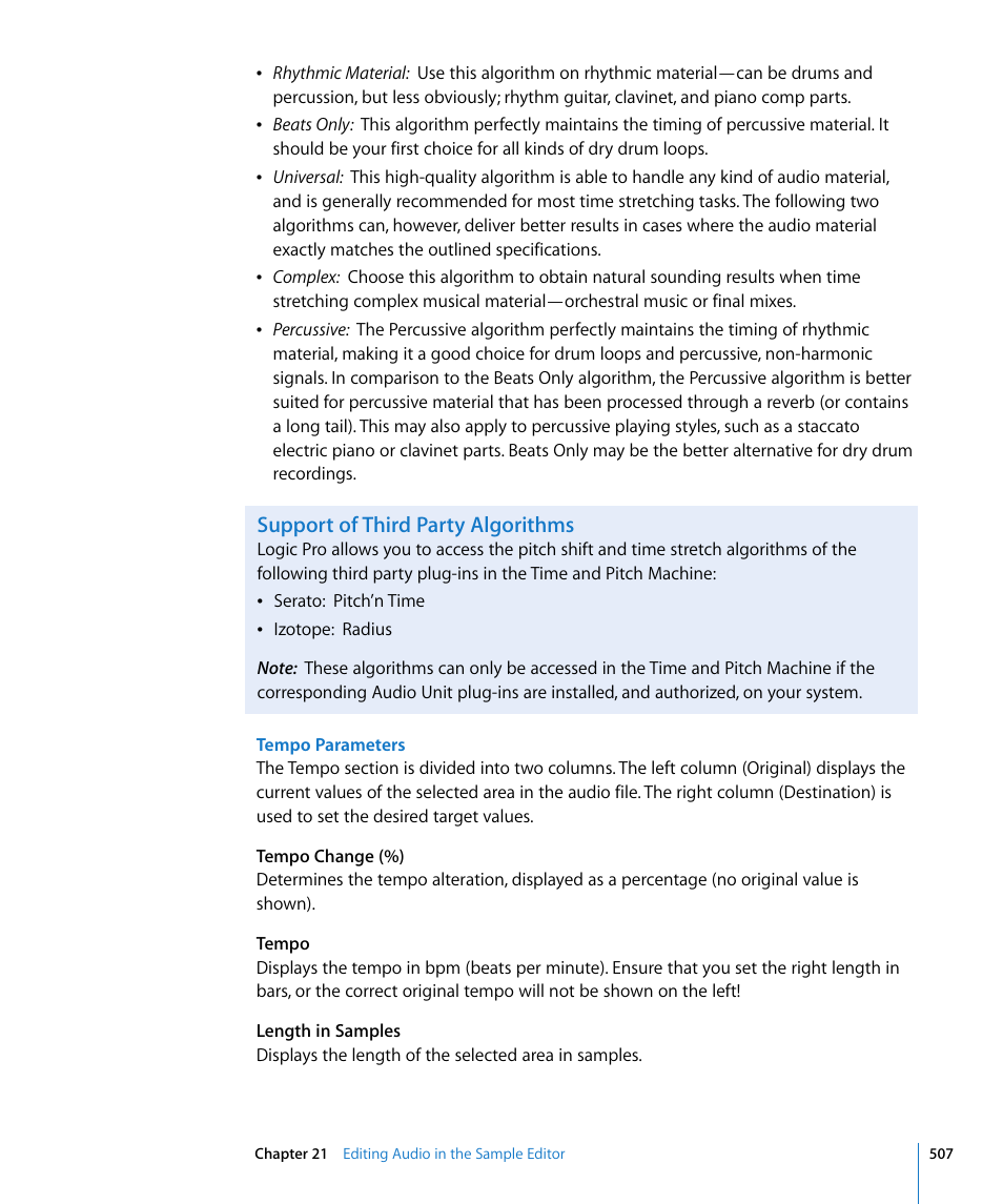 Support of third party algorithms | Apple Logic Pro 8 User Manual | Page 507 / 1030