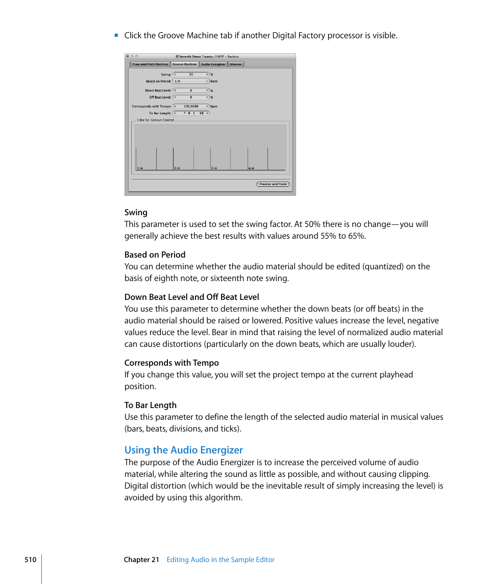 Using the audio energizer | Apple Logic Pro 8 User Manual | Page 510 / 1030