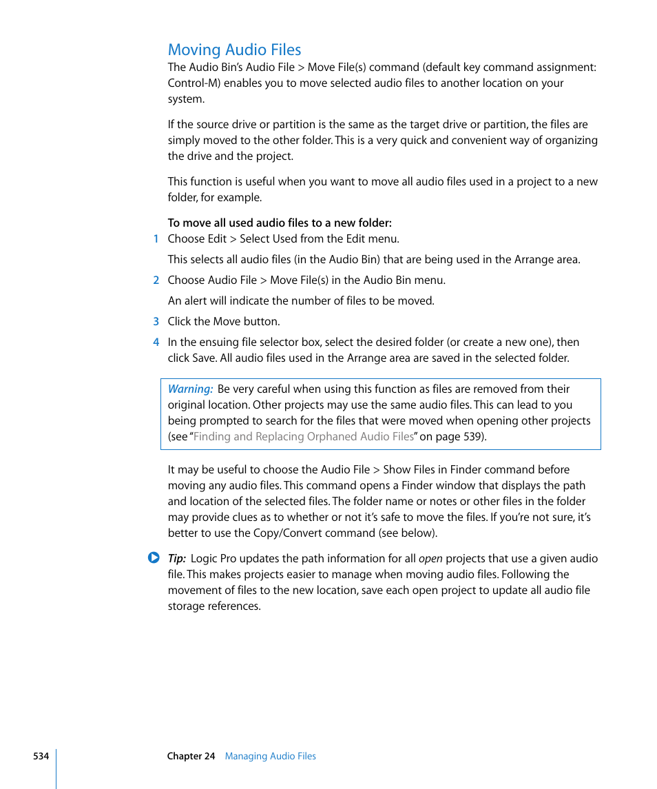 Moving audio files | Apple Logic Pro 8 User Manual | Page 534 / 1030