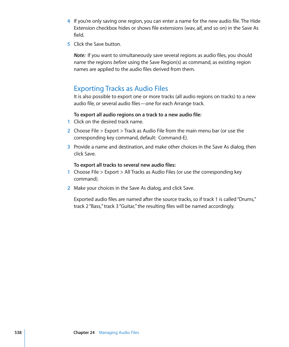 Exporting tracks as audio files | Apple Logic Pro 8 User Manual | Page 538 / 1030