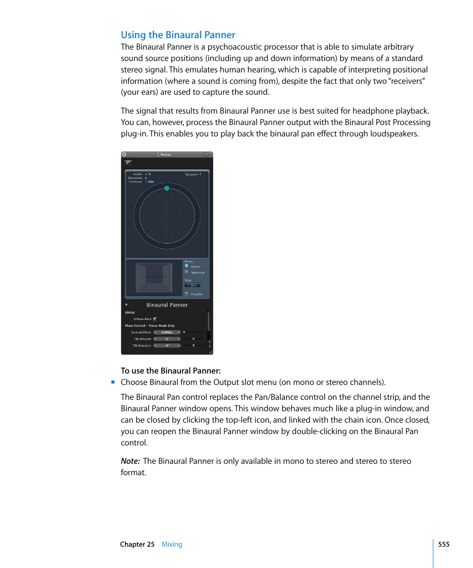 Using the binaural panner, Ural (see | Apple Logic Pro 8 User Manual | Page 555 / 1030