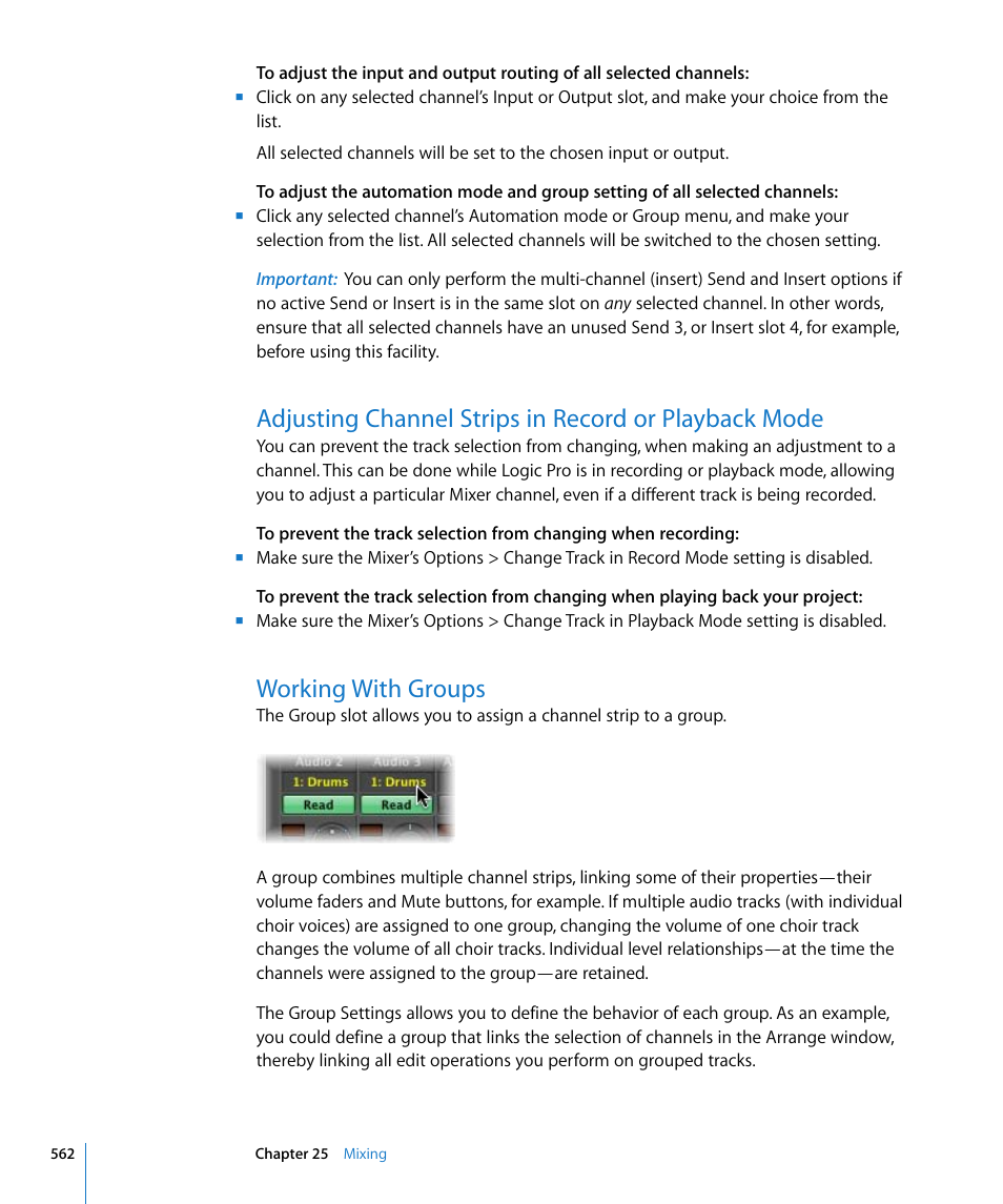 Working with groups, Or channel strips (see | Apple Logic Pro 8 User Manual | Page 562 / 1030