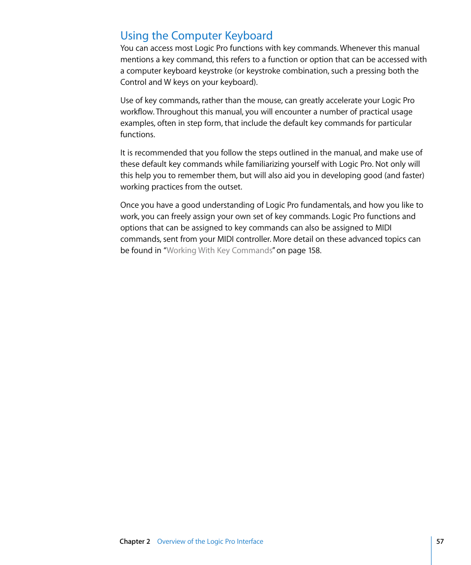 Using the computer keyboard | Apple Logic Pro 8 User Manual | Page 57 / 1030