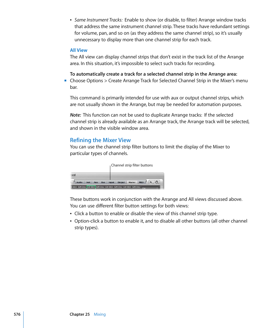 Refining the mixer view | Apple Logic Pro 8 User Manual | Page 576 / 1030