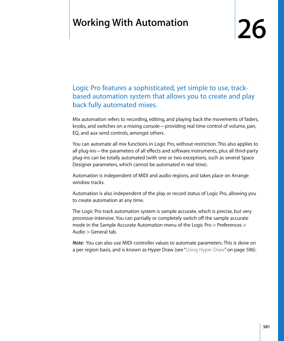 Working with automation, Chapter 26 | Apple Logic Pro 8 User Manual | Page 581 / 1030