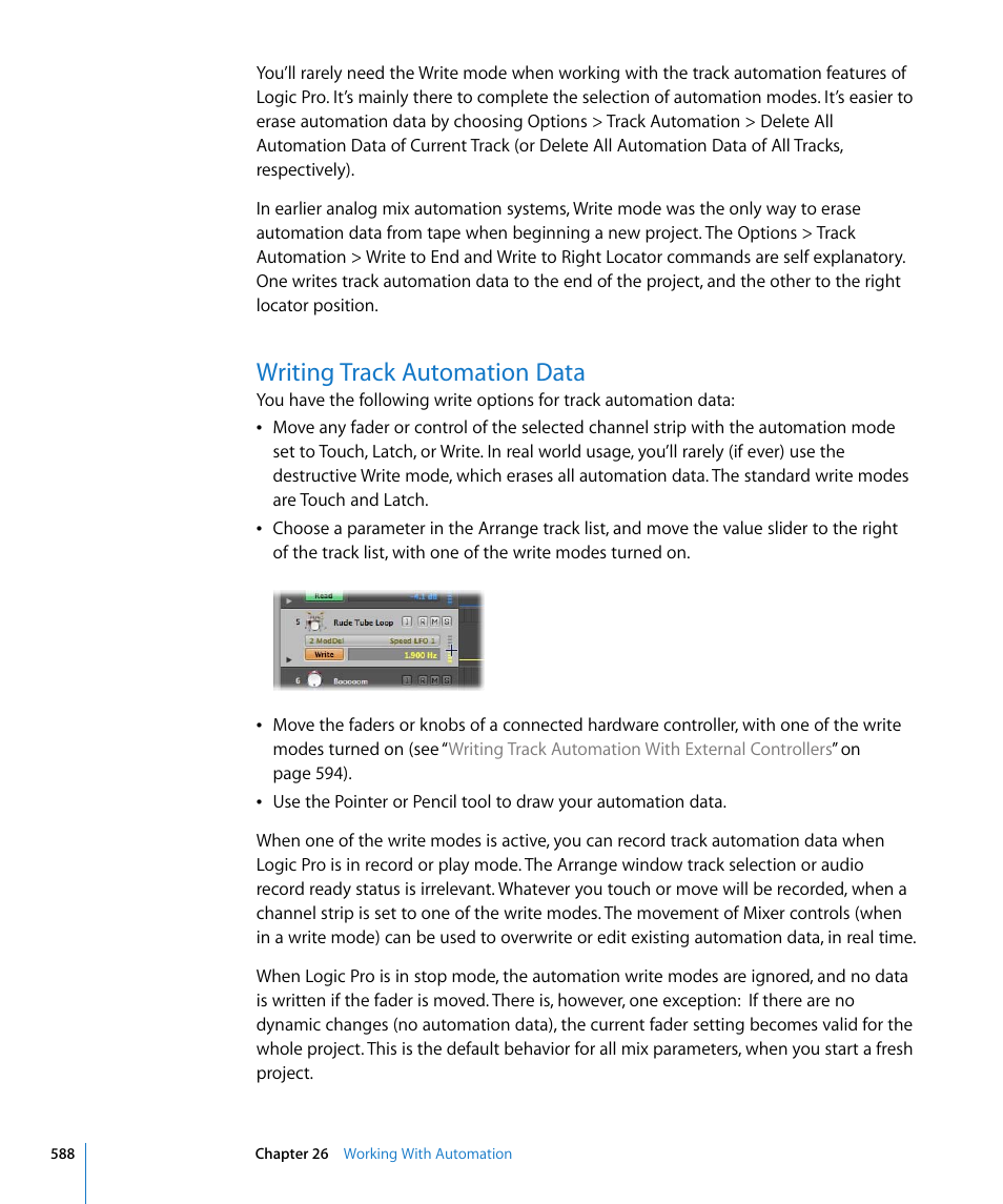 Writing track automation data | Apple Logic Pro 8 User Manual | Page 588 / 1030