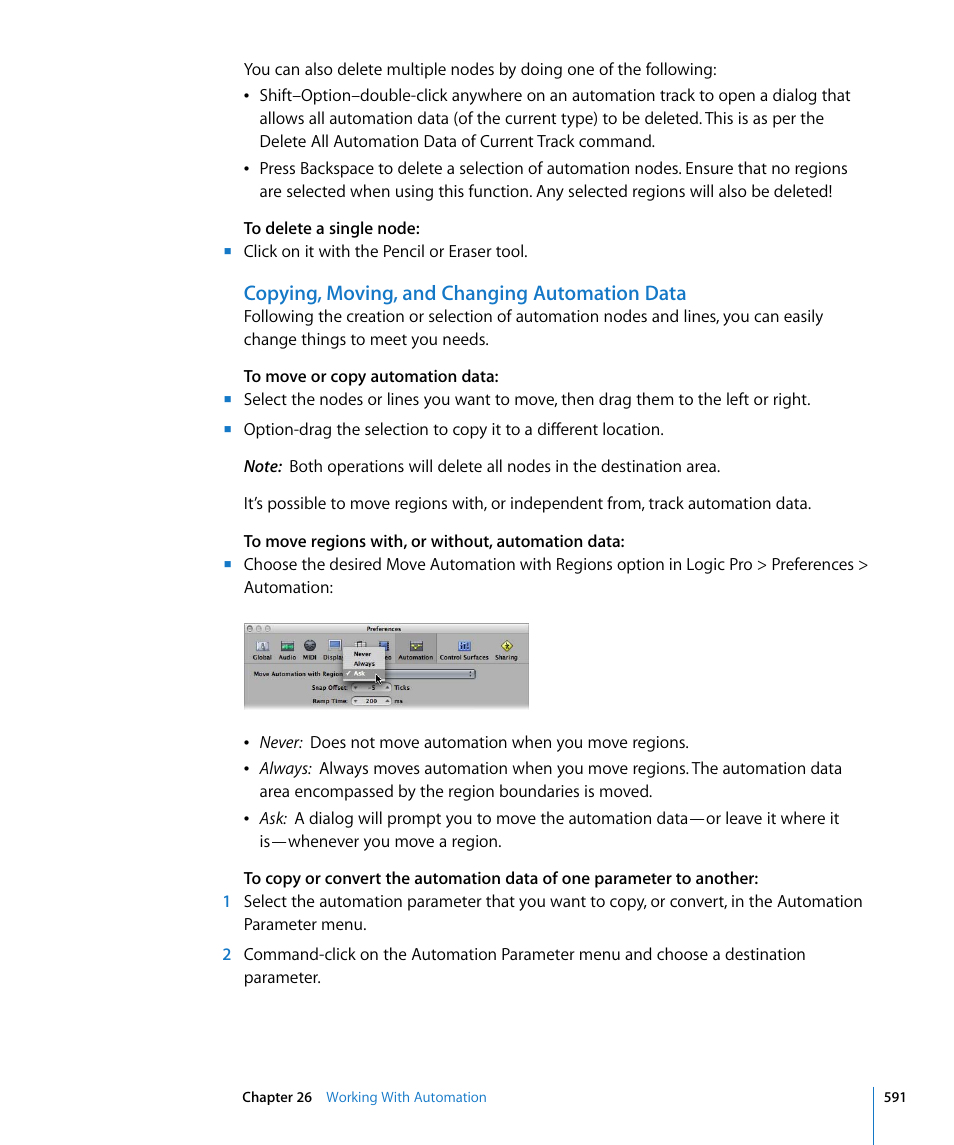 Copying, moving, and changing automation data | Apple Logic Pro 8 User Manual | Page 591 / 1030