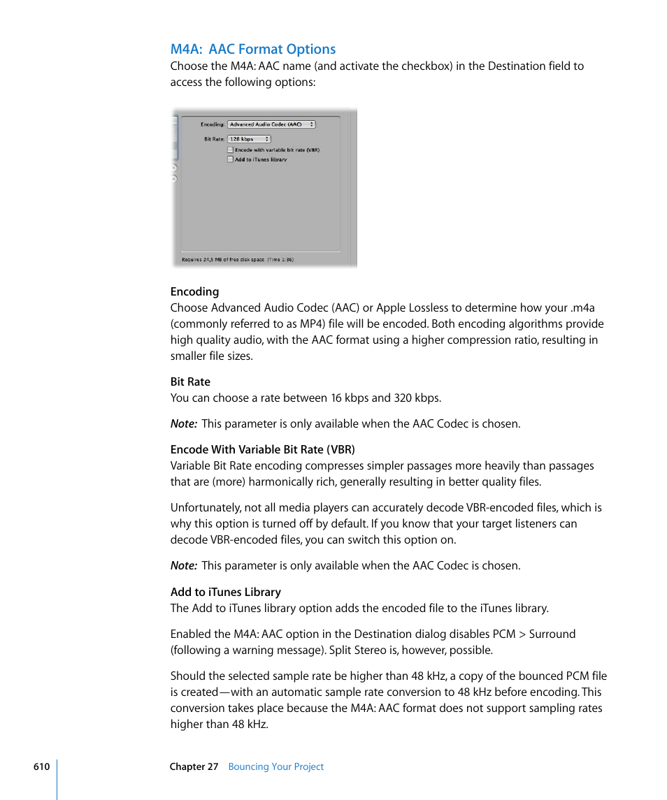 M4a: aac format options | Apple Logic Pro 8 User Manual | Page 610 / 1030