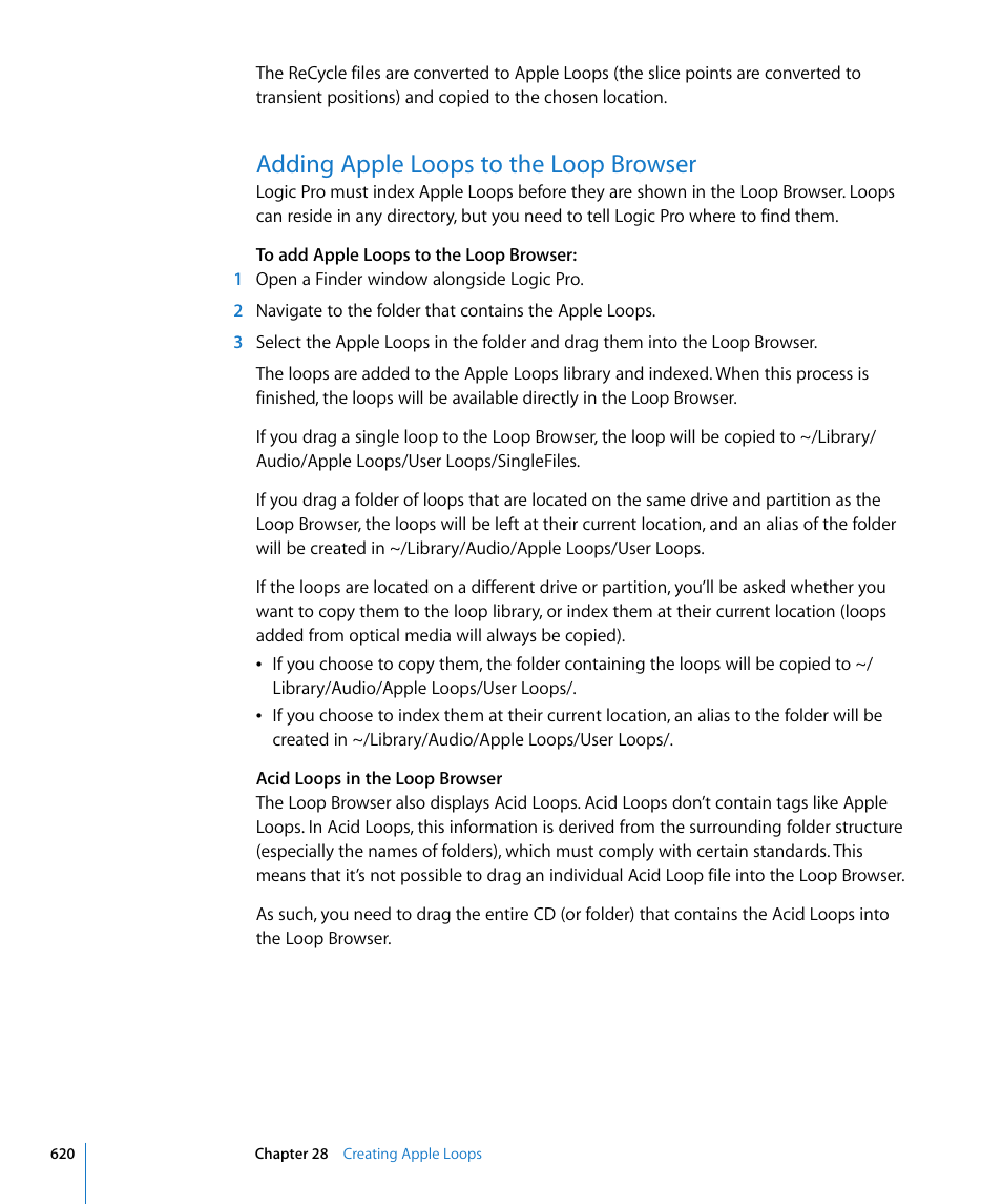 Adding apple loops to the loop browser | Apple Logic Pro 8 User Manual | Page 620 / 1030
