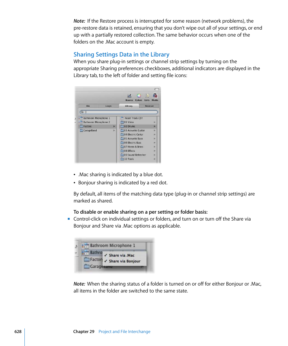 Sharing settings data in the library | Apple Logic Pro 8 User Manual | Page 628 / 1030