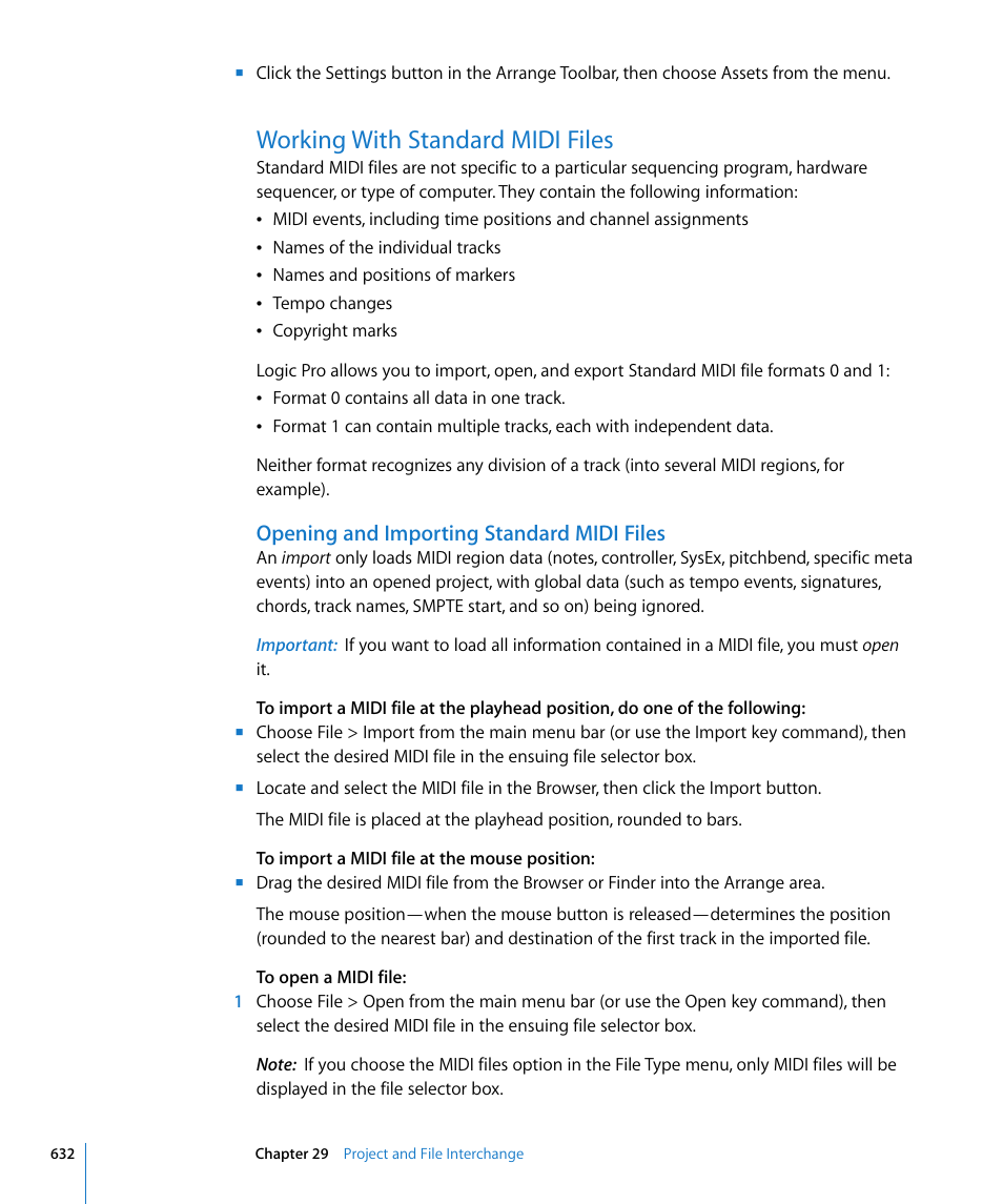 Working with standard midi files, Opening and importing standard midi files, E a look at | Working with standard, Midi files | Apple Logic Pro 8 User Manual | Page 632 / 1030