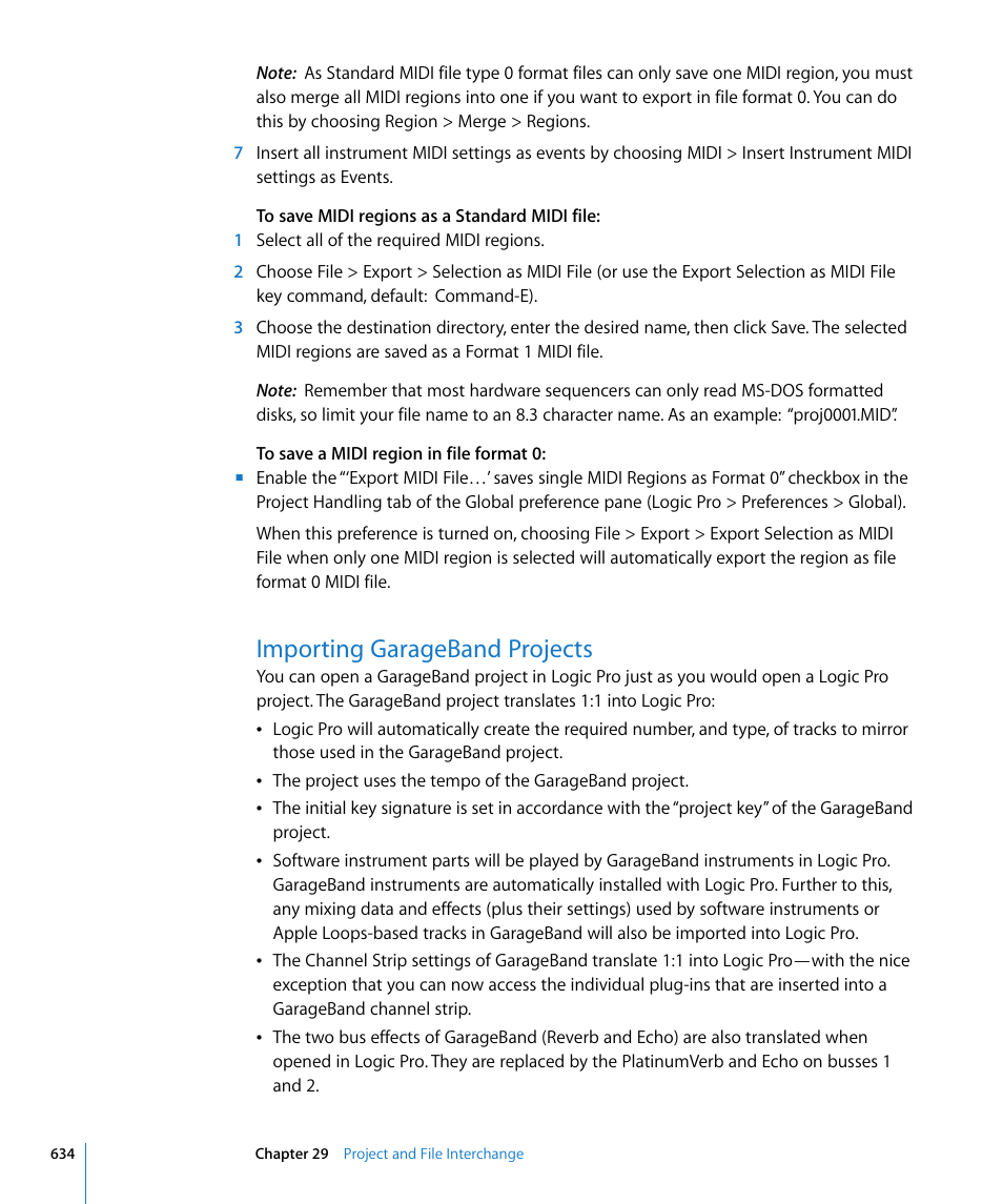 Importing garageband projects | Apple Logic Pro 8 User Manual | Page 634 / 1030