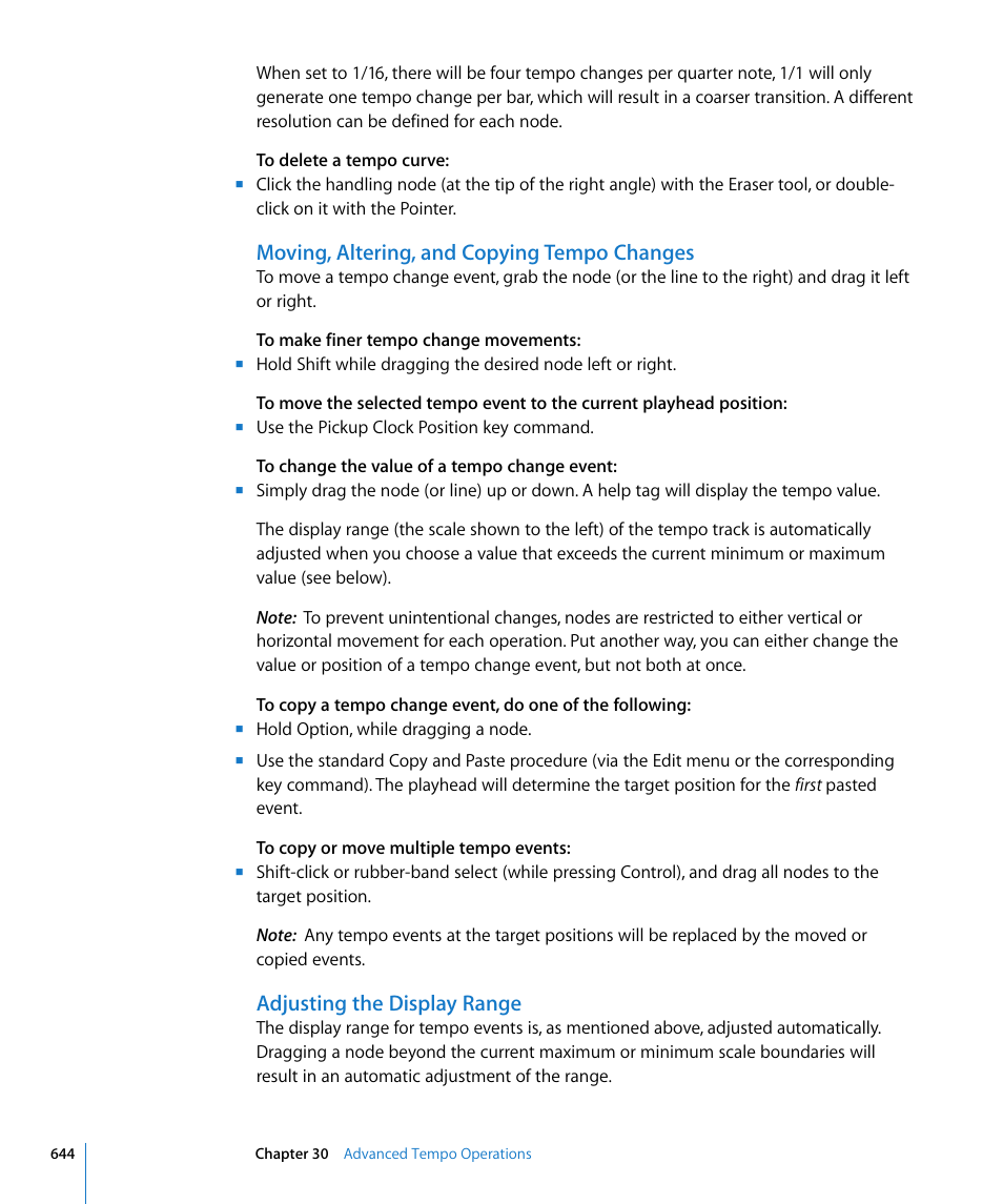 Moving, altering, and copying tempo changes, Adjusting the display range | Apple Logic Pro 8 User Manual | Page 644 / 1030