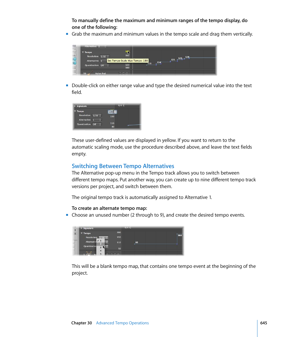 Switching between tempo alternatives | Apple Logic Pro 8 User Manual | Page 645 / 1030