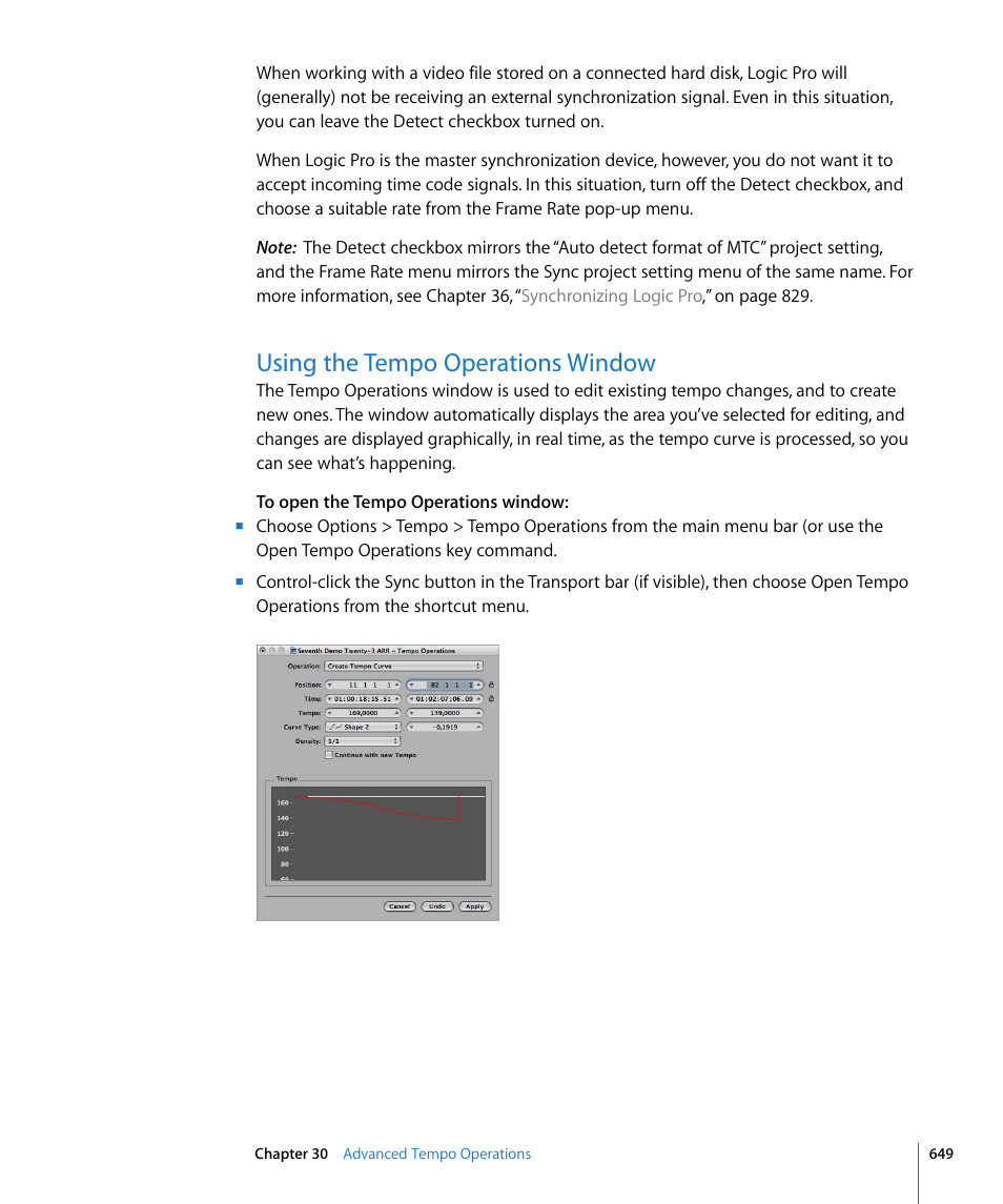 Using the tempo operations window | Apple Logic Pro 8 User Manual | Page 649 / 1030