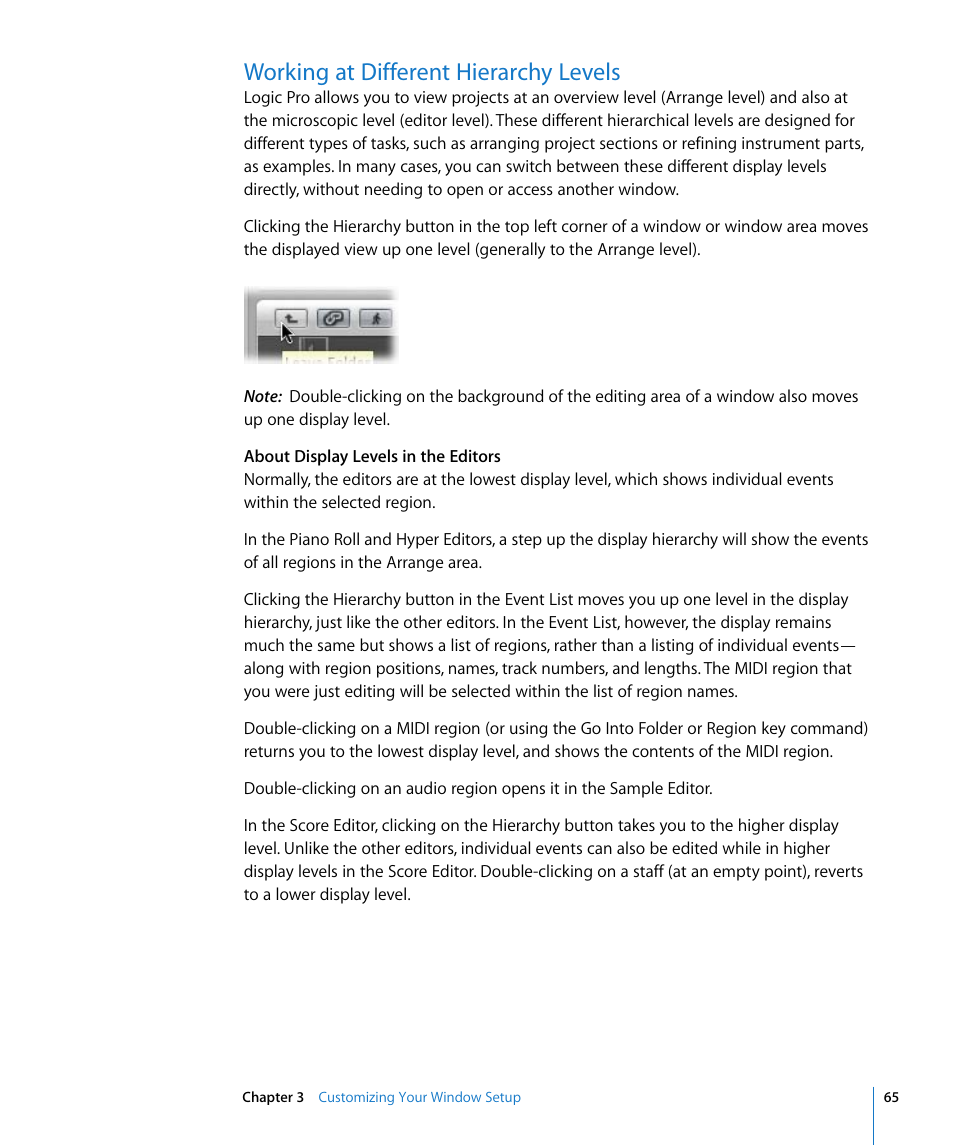 Working at different hierarchy levels | Apple Logic Pro 8 User Manual | Page 65 / 1030