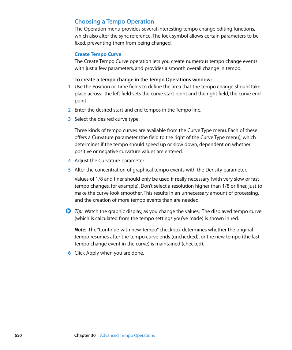 Choosing a tempo operation | Apple Logic Pro 8 User Manual | Page 650 / 1030