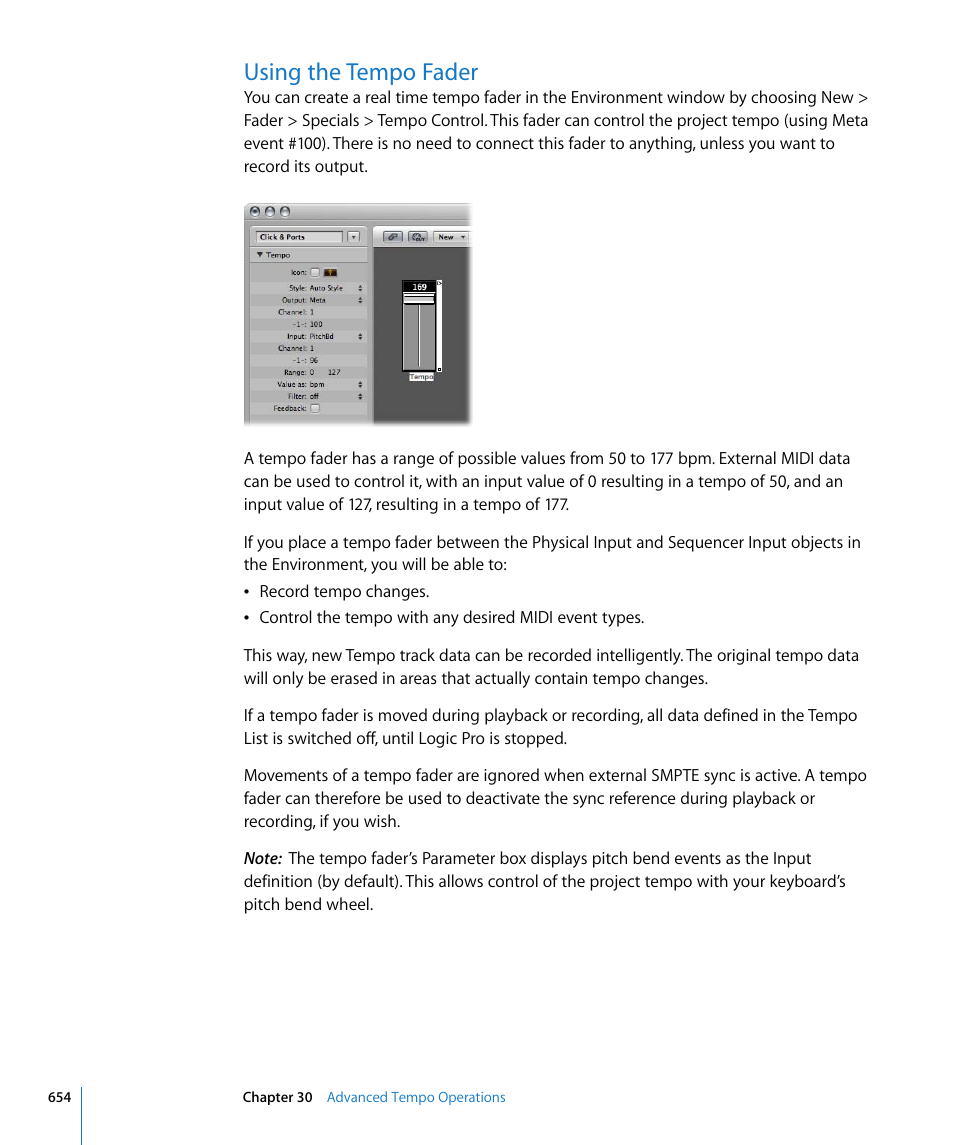 Using the tempo fader | Apple Logic Pro 8 User Manual | Page 654 / 1030