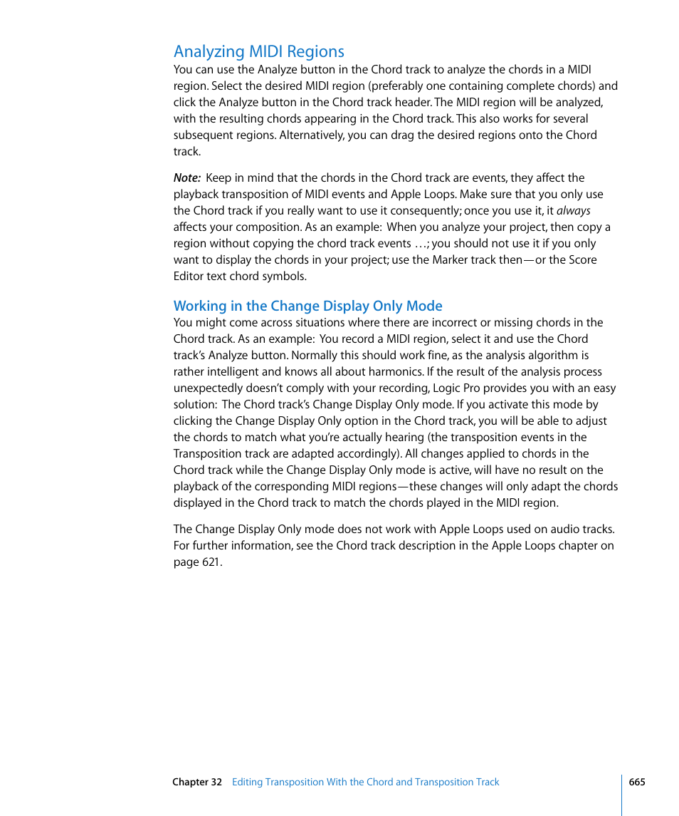 Analyzing midi regions, Working in the change display only mode | Apple Logic Pro 8 User Manual | Page 665 / 1030