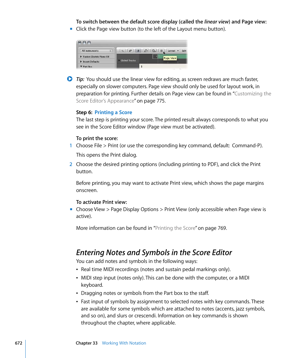 Entering notes and symbols in the score editor | Apple Logic Pro 8 User Manual | Page 672 / 1030