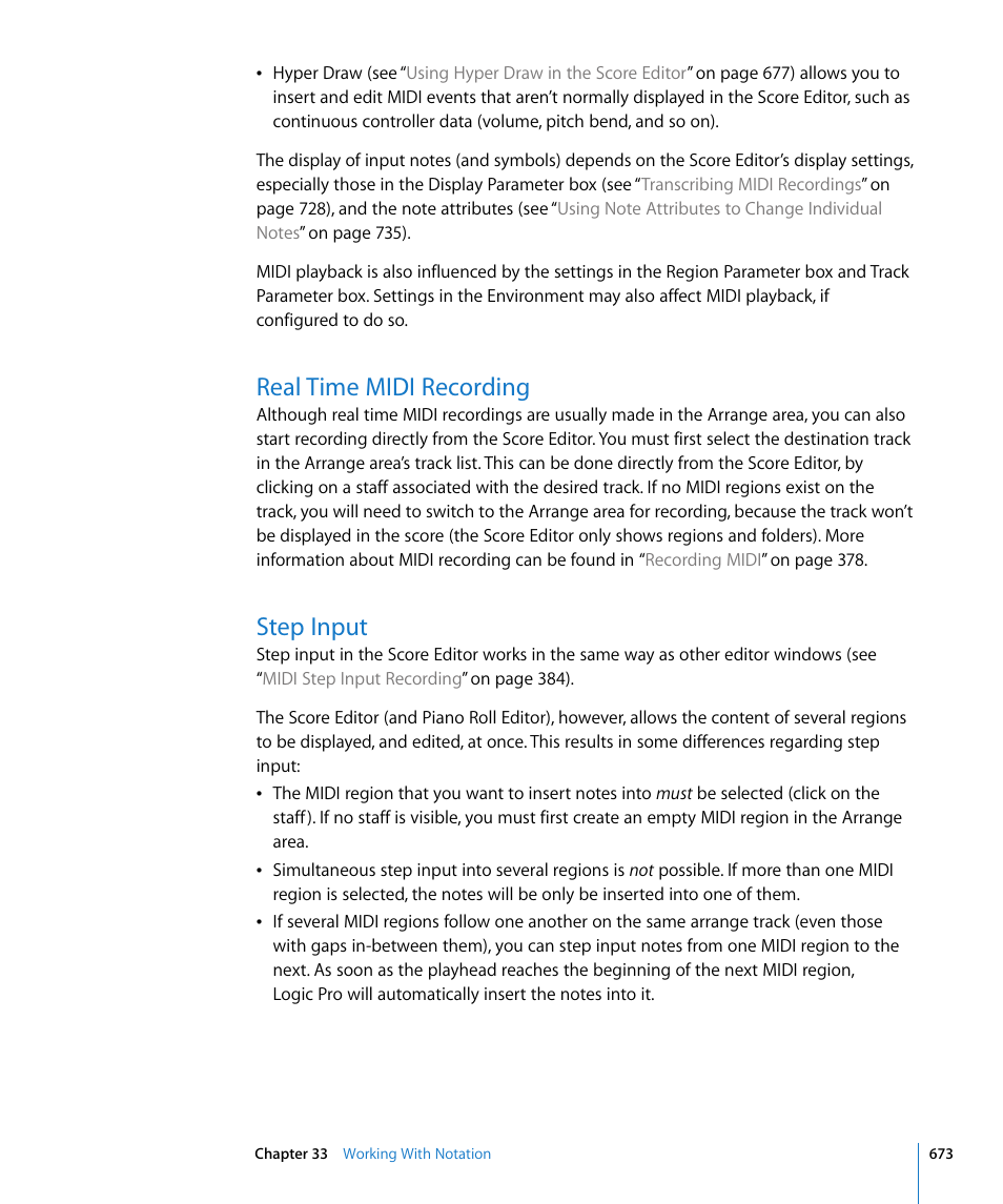 Real time midi recording, Step input | Apple Logic Pro 8 User Manual | Page 673 / 1030